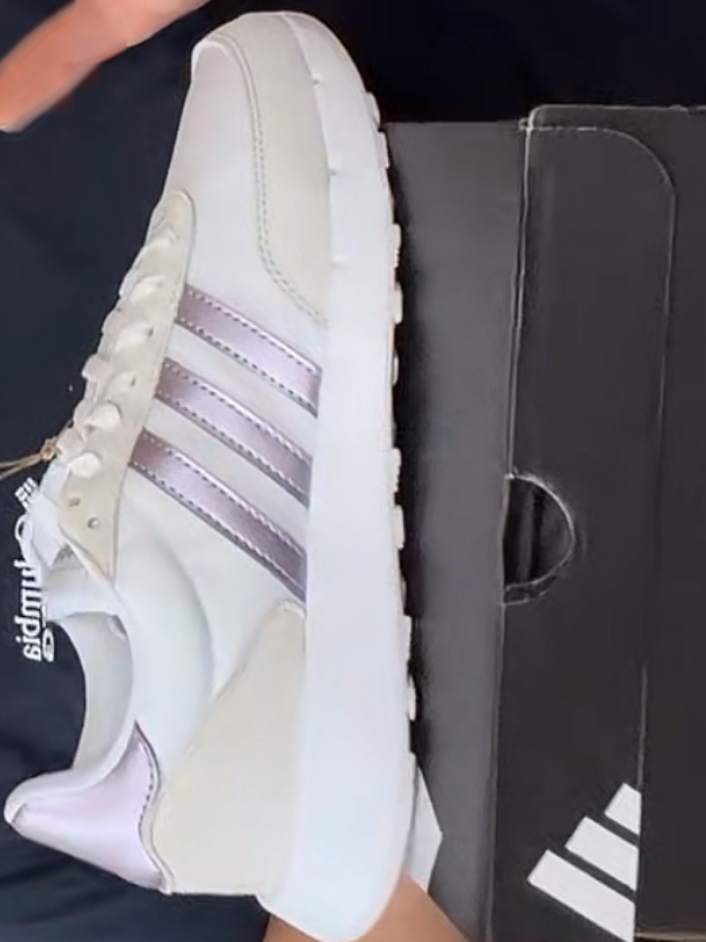 adidas Women's White Sneakers with Iridescent Pink Stripes
